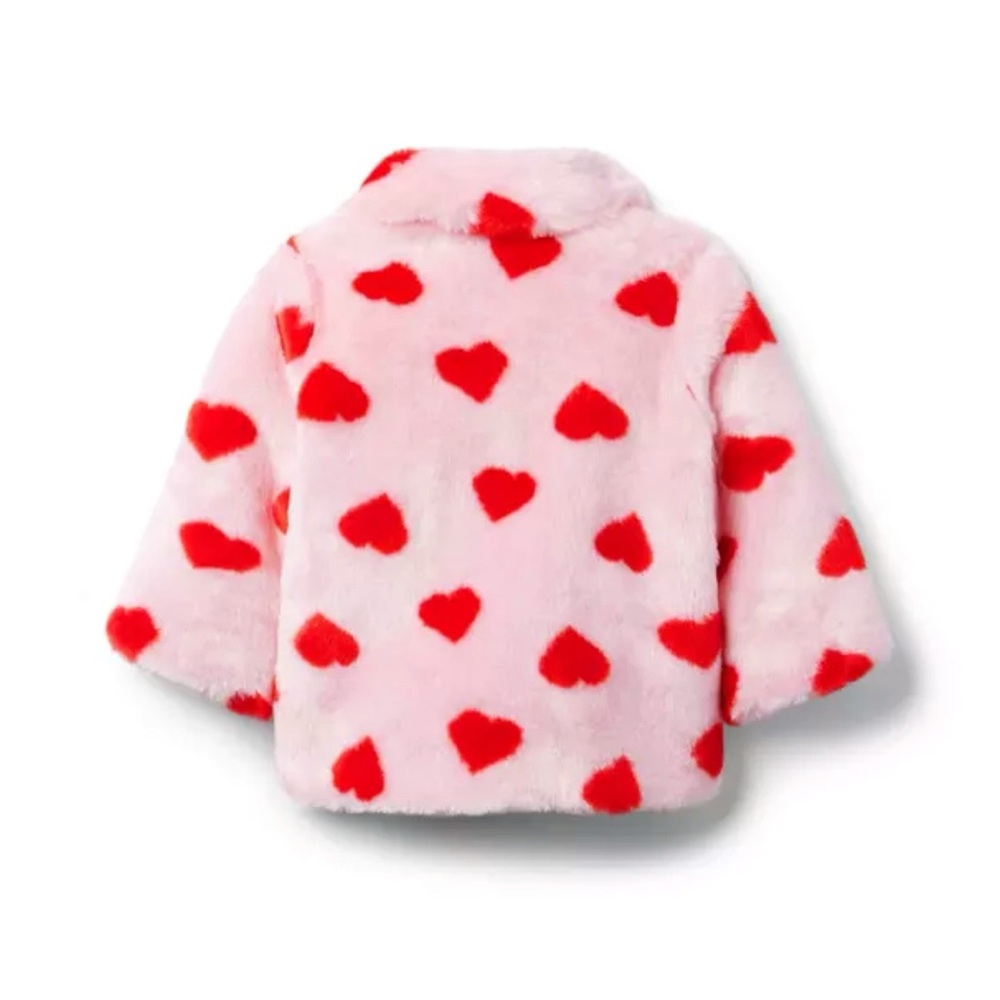 Janie & Jack pink red heart fuzzy faux fur button up jacket - Picture 3 of 6